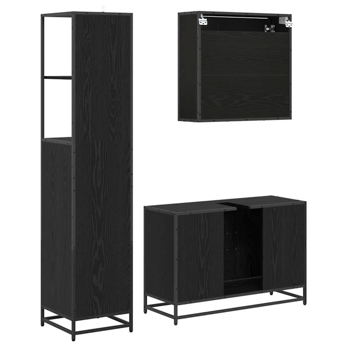 Set de mobilier pentru baie 3 pcs Stejar Negru Lemn compozit - WALTI WALTI