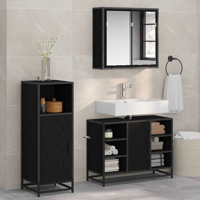 Set de mobilier pentru baie 3 pcs Stejar Negru Lemn compozit - WALTI WALTI