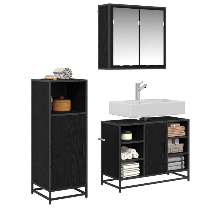 Set de mobilier pentru baie 3 pcs Stejar Negru Lemn compozit - WALTI WALTI
