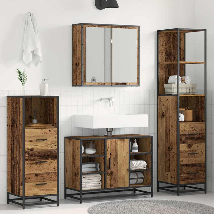 Set de mobilier pentru baie 3 pcs Lemn Vechi Lemn compozit - WALTI WALTI