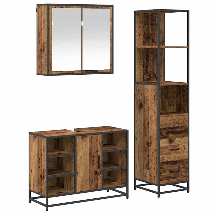 Set de mobilier pentru baie 3 pcs Lemn Vechi Lemn compozit - WALTI WALTI