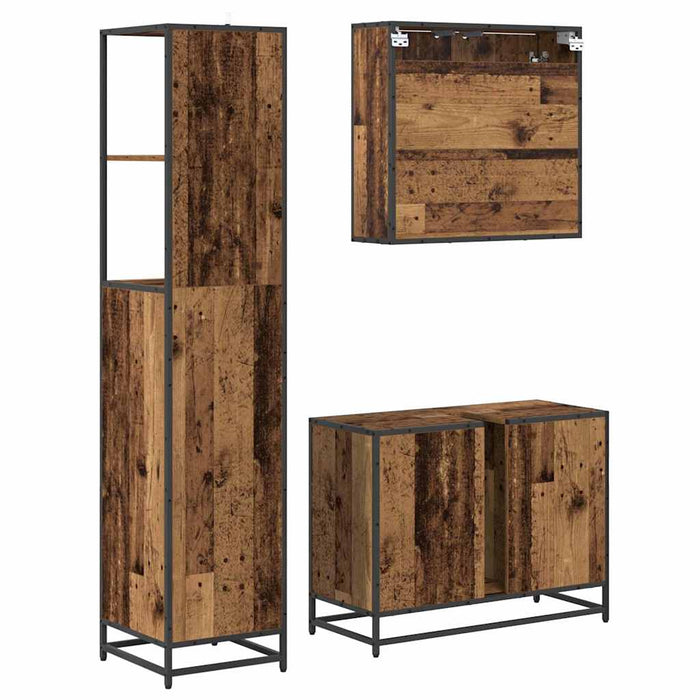 Set de mobilier pentru baie 3 pcs Lemn Vechi Lemn compozit - WALTI WALTI