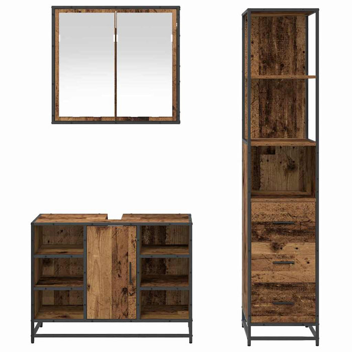 Set de mobilier pentru baie 3 pcs Lemn Vechi Lemn compozit - WALTI WALTI