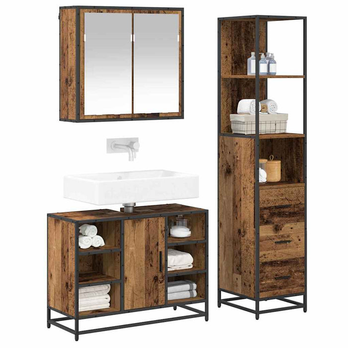 Set de mobilier pentru baie 3 pcs Lemn Vechi Lemn compozit - WALTI WALTI