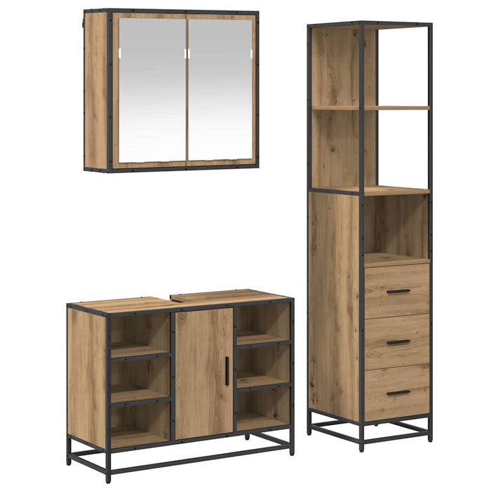 Set de mobilier pentru baie cu sertar 3 pcs Stejar Artizanal WALTI