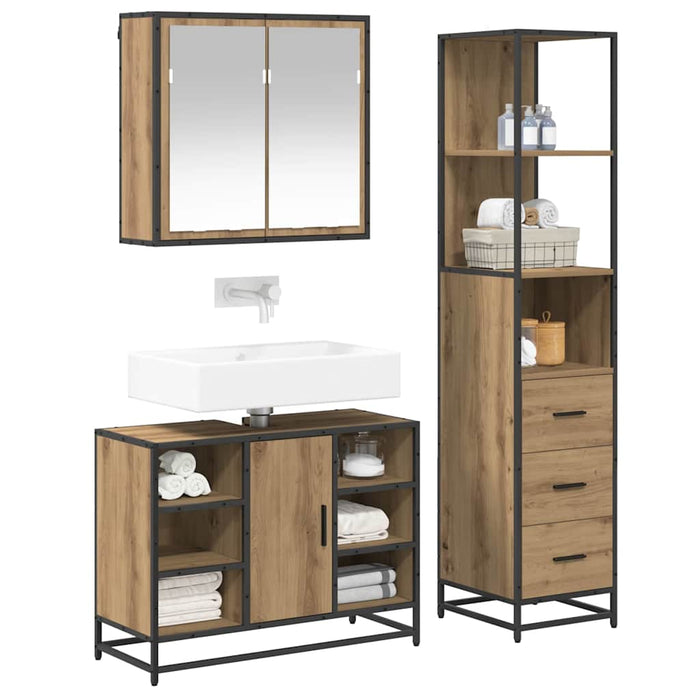 Set de mobilier pentru baie cu sertar 3 pcs Stejar Artizanal WALTI