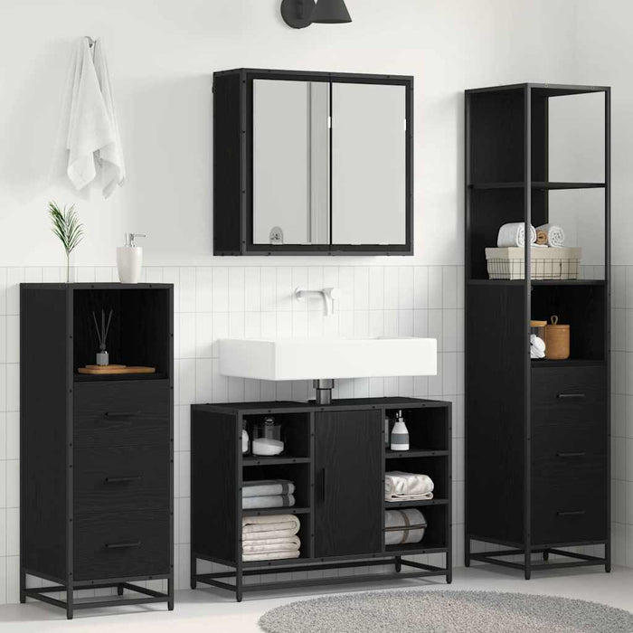Set de mobilier pentru baie 3 pcs Stejar Negru Lemn compozit - WALTI WALTI