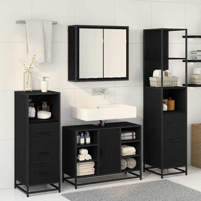 Set de mobilier pentru baie 3 pcs Stejar Negru Lemn compozit - WALTI WALTI