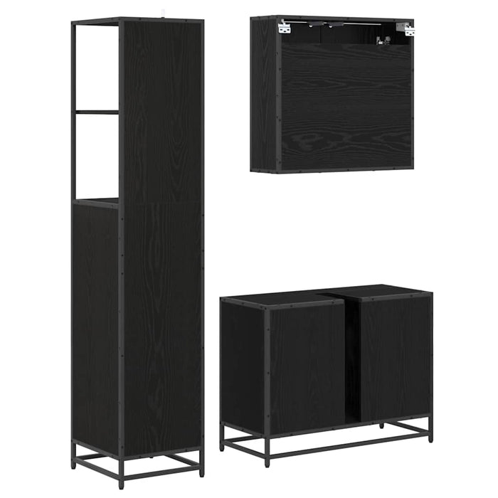 Set de mobilier pentru baie 3 pcs Stejar Negru Lemn compozit - WALTI WALTI