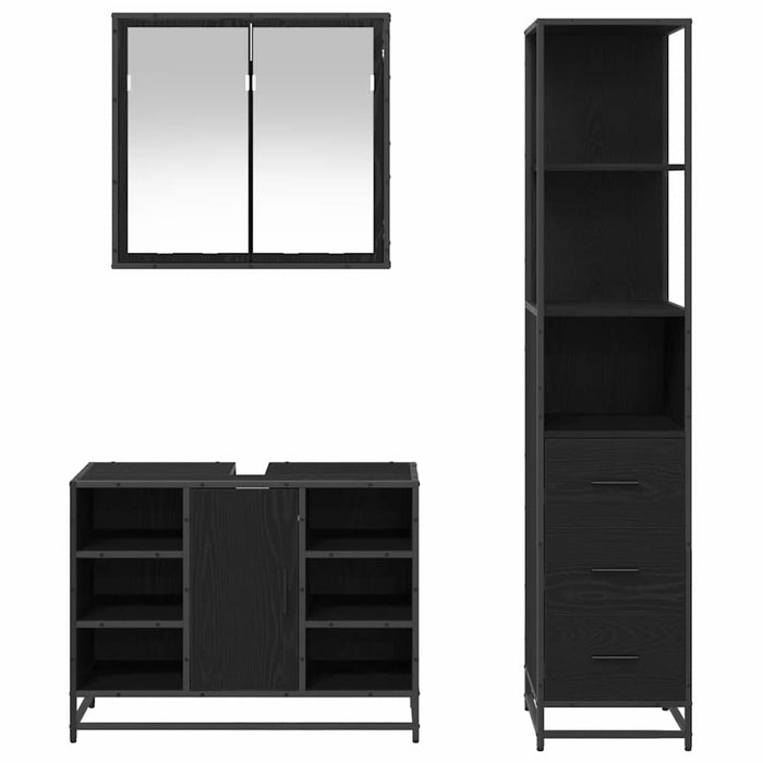 Set de mobilier pentru baie 3 pcs Stejar Negru Lemn compozit - WALTI WALTI