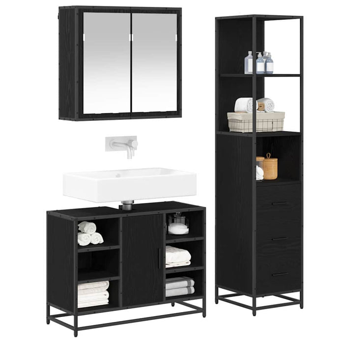 Set de mobilier pentru baie 3 pcs Stejar Negru Lemn compozit - WALTI WALTI