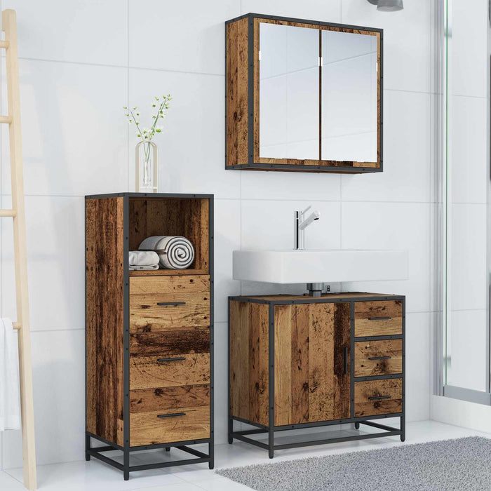 Set de mobilier pentru baie 3 pcs Lemn Vechi Lemn compozit - WALTI WALTI