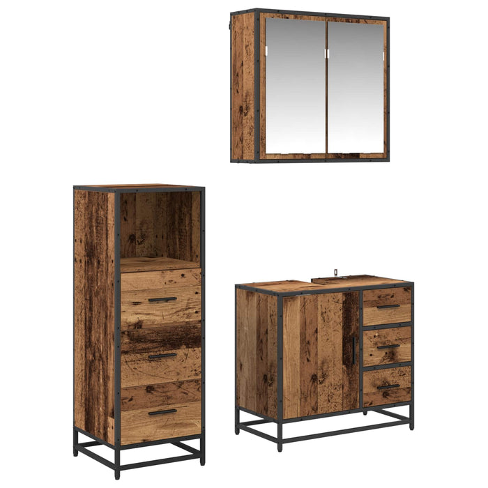 Set de mobilier pentru baie 3 pcs Lemn Vechi Lemn compozit - WALTI WALTI