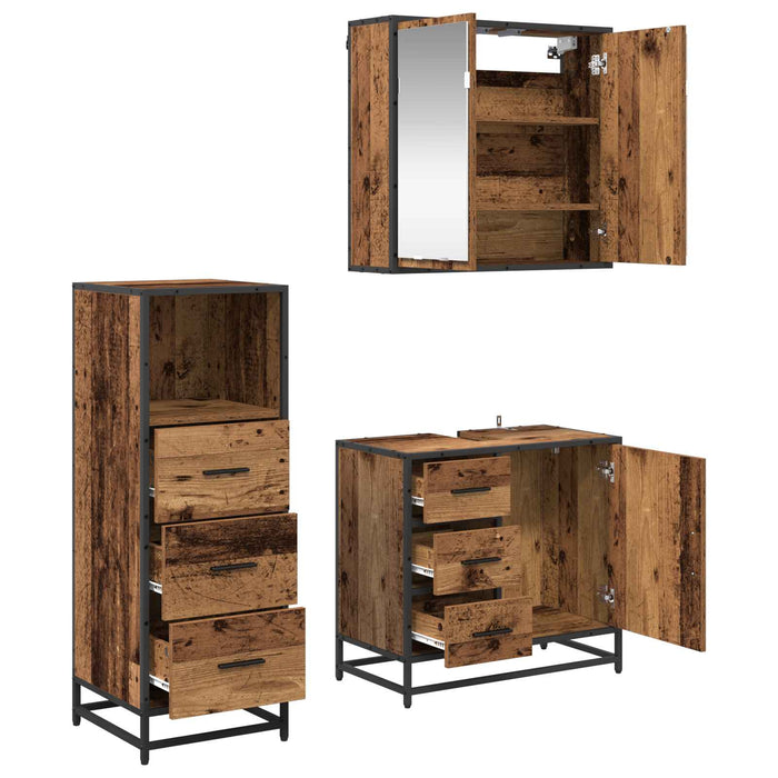 Set de mobilier pentru baie 3 pcs Lemn Vechi Lemn compozit - WALTI WALTI
