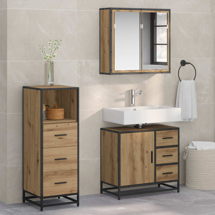 Set de mobilier pentru baie cu sertar 3 pcs Stejar Artizanal - WALTI WALTI
