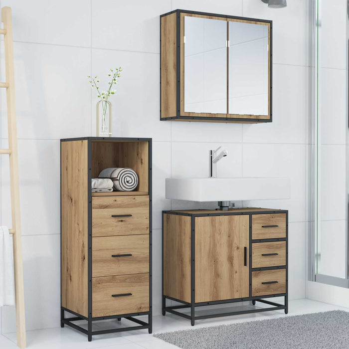 Set de mobilier pentru baie cu sertar 3 pcs Stejar Artizanal - WALTI WALTI