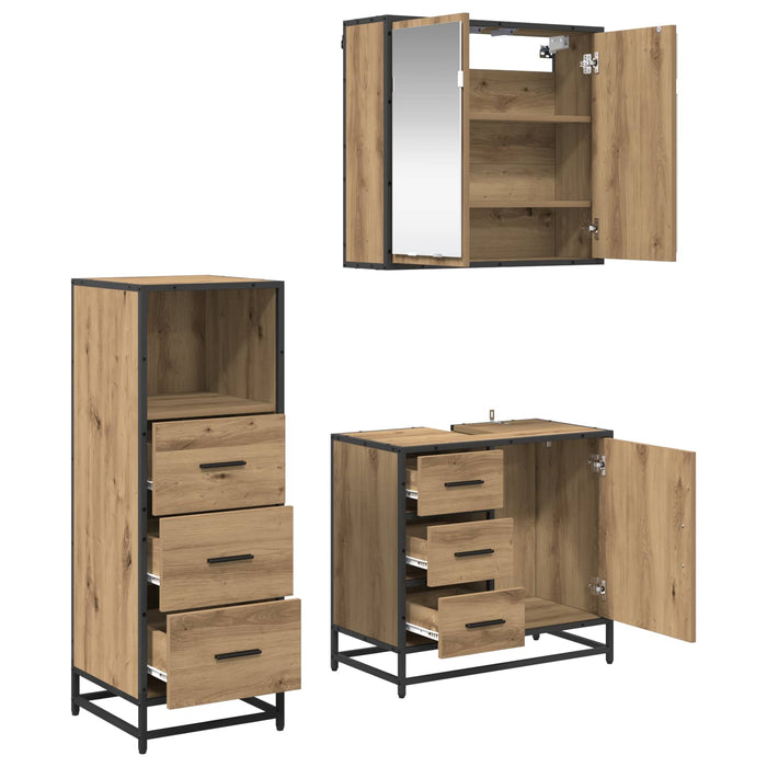 Set de mobilier pentru baie cu sertar 3 pcs Stejar Artizanal - WALTI WALTI