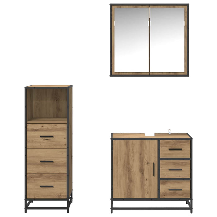 Set de mobilier pentru baie cu sertar 3 pcs Stejar Artizanal - WALTI WALTI