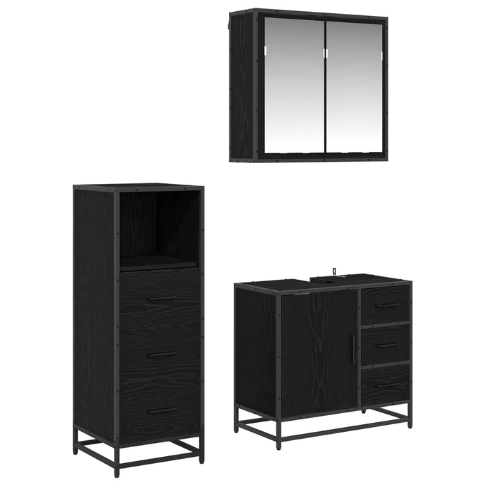 Set de mobilier pentru baie 3 pcs Stejar Negru Lemn compozit - WALTI WALTI