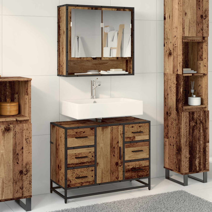 Set de mobilier pentru baie 2 pcs Lemn Vechi Lemn compozit - WALTI WALTI