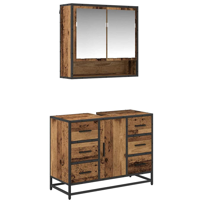 Set de mobilier pentru baie 2 pcs Lemn Vechi Lemn compozit - WALTI WALTI