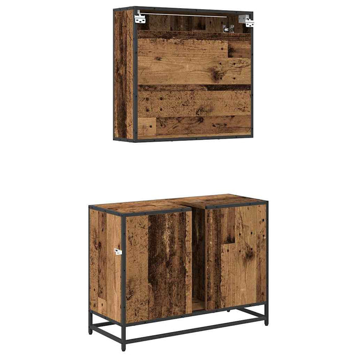 Set de mobilier pentru baie 2 pcs Lemn Vechi Lemn compozit - WALTI WALTI