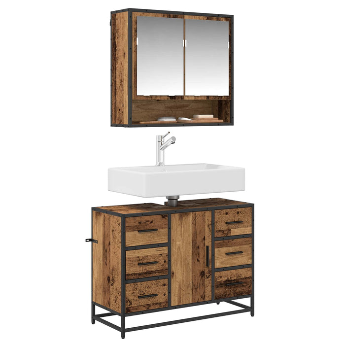 Set de mobilier pentru baie 2 pcs Lemn Vechi Lemn compozit - WALTI WALTI