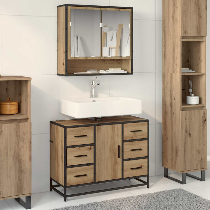 Set de mobilier pentru baie cu sertar 2 pcs Stejar Artizanal - WALTI WALTI