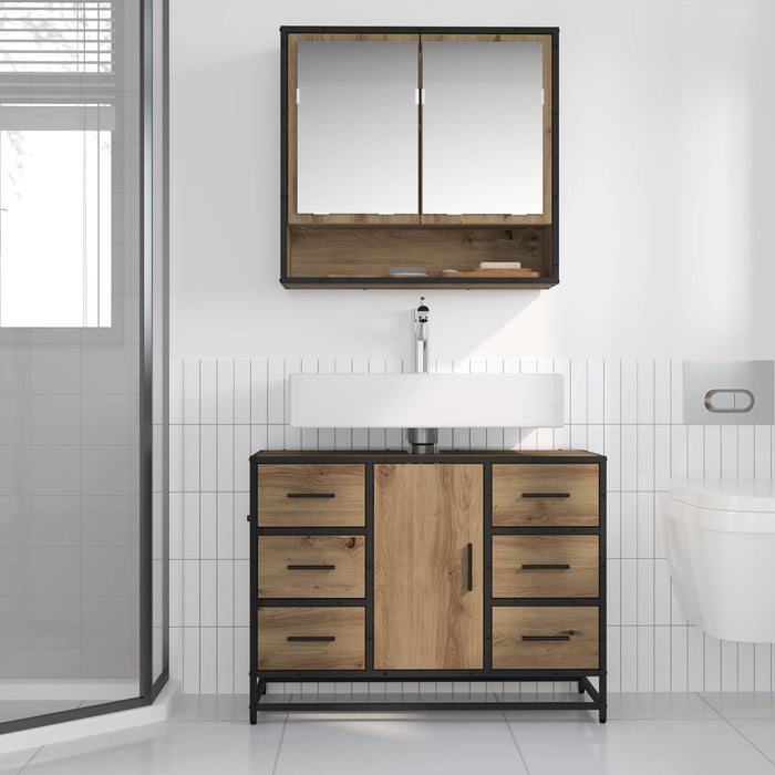 Set de mobilier pentru baie cu sertar 2 pcs Stejar Artizanal - WALTI WALTI