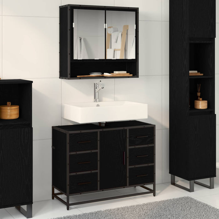 Set de mobilier pentru baie 2 pcs Stejar Negru Lemn compozit - WALTI WALTI