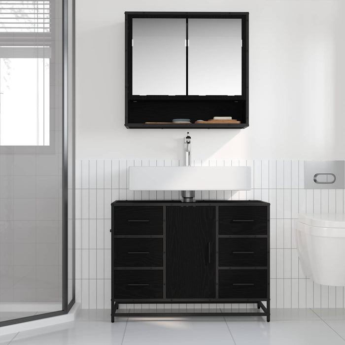 Set de mobilier pentru baie 2 pcs Stejar Negru Lemn compozit - WALTI WALTI