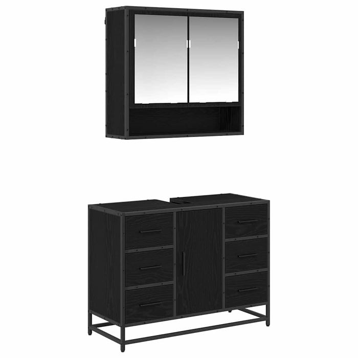Set de mobilier pentru baie 2 pcs Stejar Negru Lemn compozit - WALTI WALTI