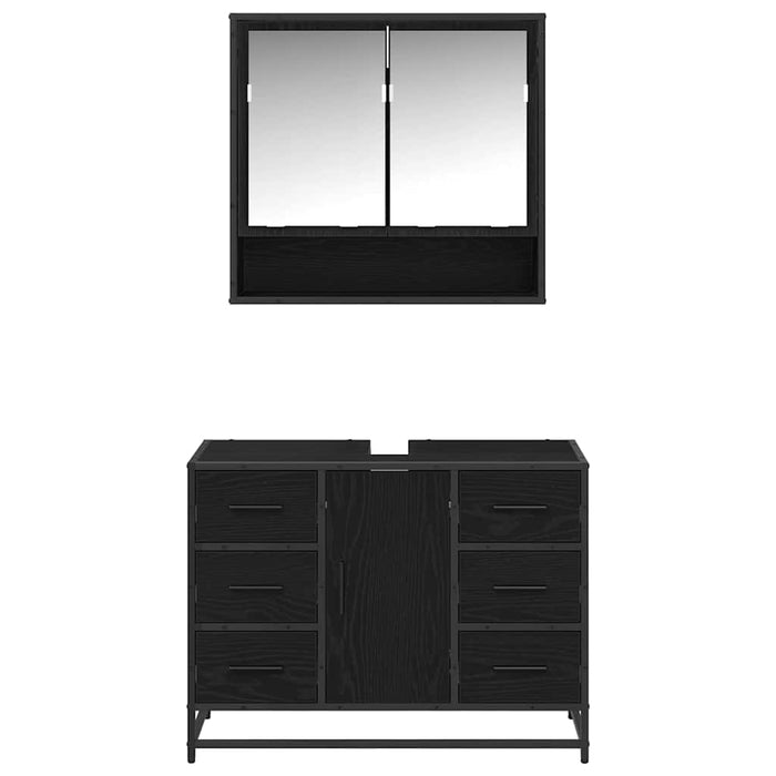 Set de mobilier pentru baie 2 pcs Stejar Negru Lemn compozit - WALTI WALTI