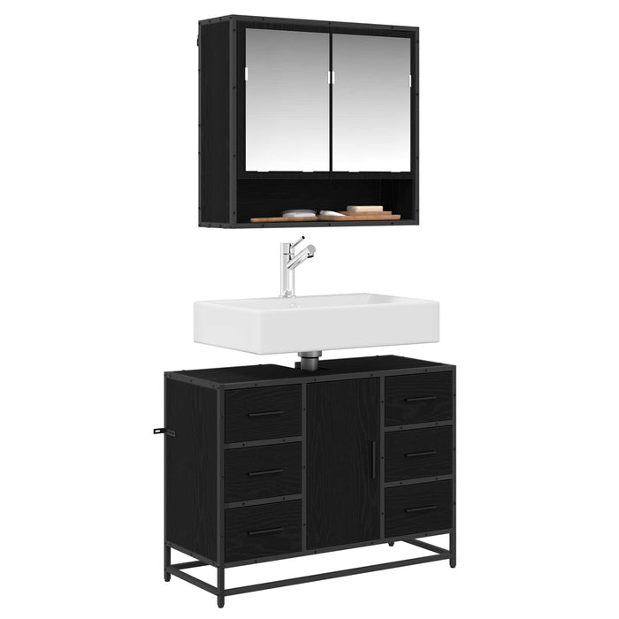 Set de mobilier pentru baie 2 pcs Stejar Negru Lemn compozit - WALTI WALTI