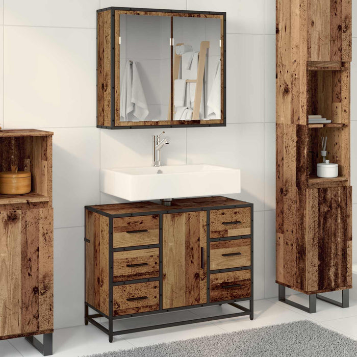 Set de mobilier pentru baie 2 pcs Lemn Vechi Lemn compozit - WALTI WALTI