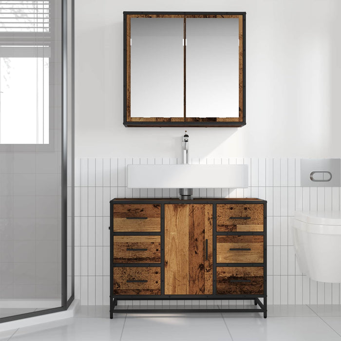 Set de mobilier pentru baie 2 pcs Lemn Vechi Lemn compozit - WALTI WALTI