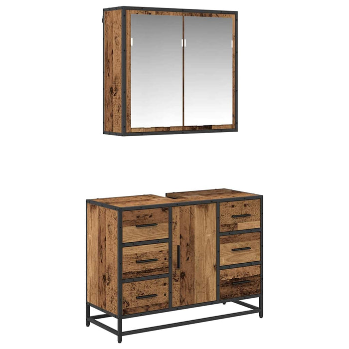 Set de mobilier pentru baie 2 pcs Lemn Vechi Lemn compozit - WALTI WALTI