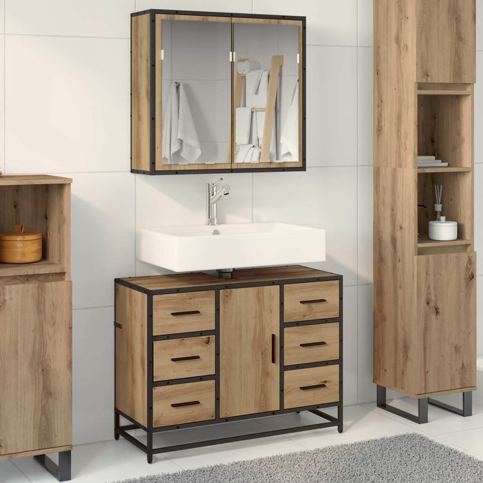 Set de mobilier pentru baie cu sertar 2 pcs Stejar Artizanal - WALTI WALTI