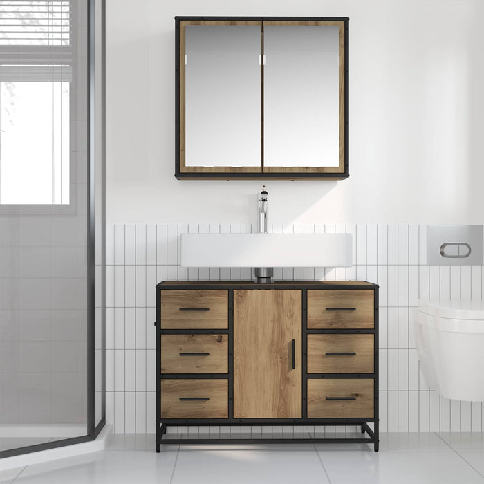 Set de mobilier pentru baie cu sertar 2 pcs Stejar Artizanal - WALTI WALTI