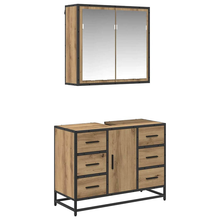 Set de mobilier pentru baie cu sertar 2 pcs Stejar Artizanal - WALTI WALTI