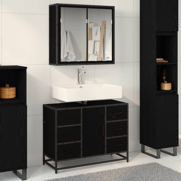 Set de mobilier pentru baie 2 pcs Stejar Negru Lemn compozit - WALTI WALTI