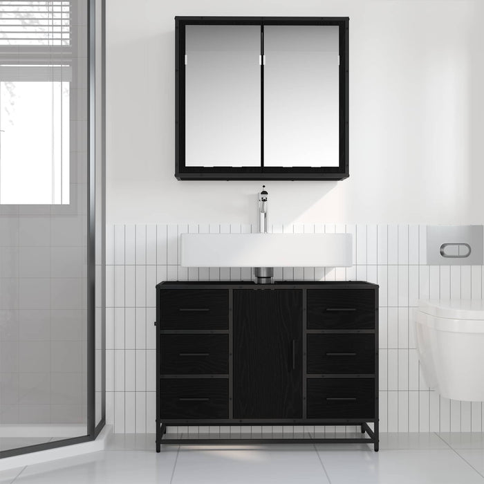 Set de mobilier pentru baie 2 pcs Stejar Negru Lemn compozit - WALTI WALTI