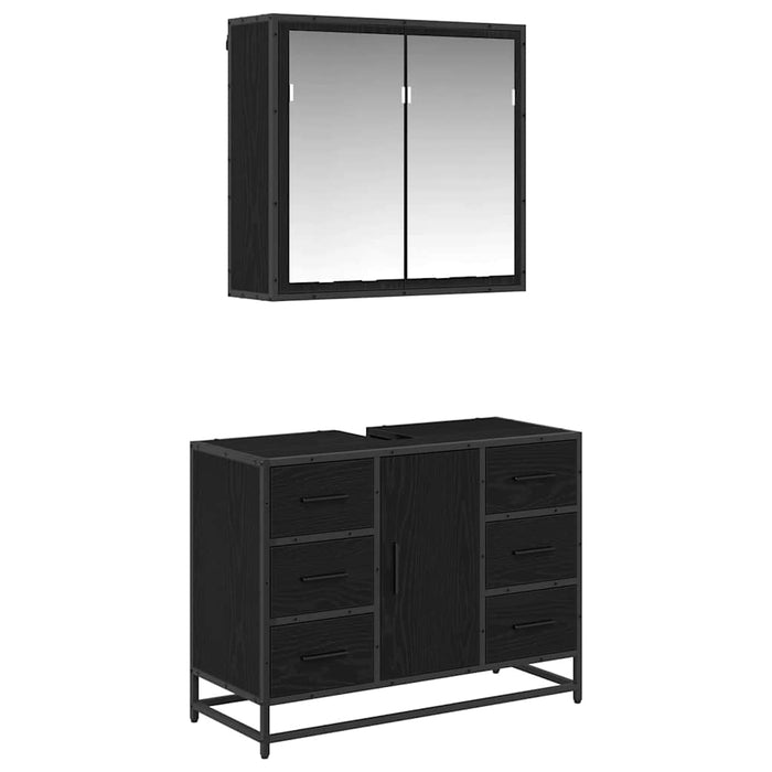 Set de mobilier pentru baie 2 pcs Stejar Negru Lemn compozit - WALTI WALTI