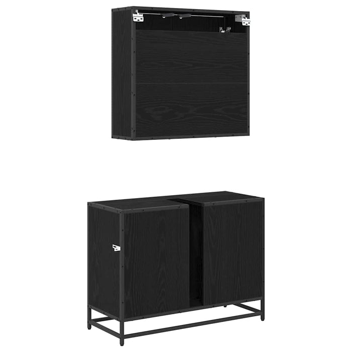 Set de mobilier pentru baie 2 pcs Stejar Negru Lemn compozit - WALTI WALTI