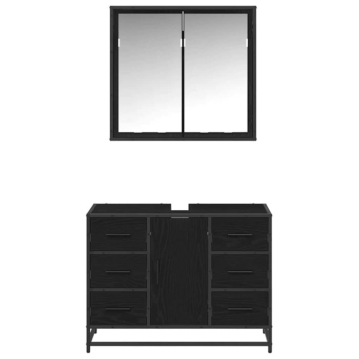 Set de mobilier pentru baie 2 pcs Stejar Negru Lemn compozit - WALTI WALTI