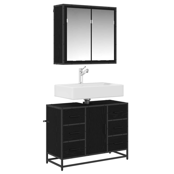 Set de mobilier pentru baie 2 pcs Stejar Negru Lemn compozit - WALTI WALTI