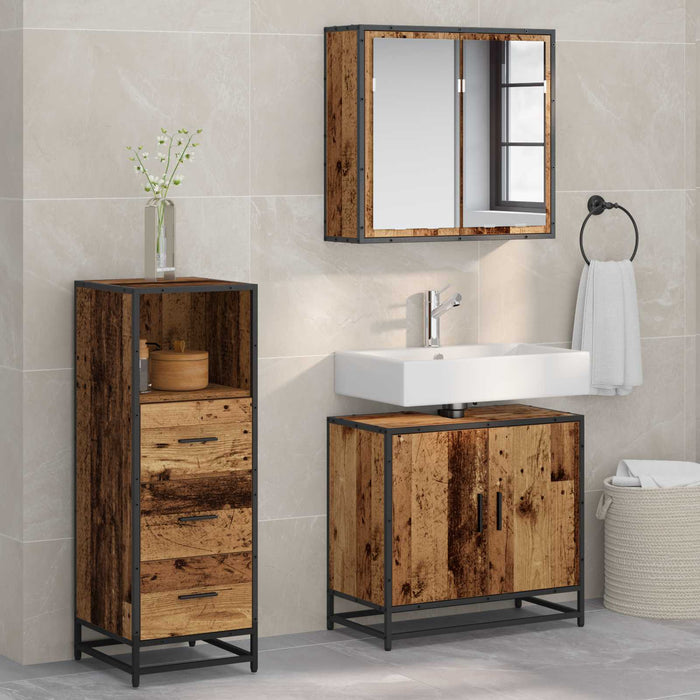 Set de mobilier pentru baie 3 pcs Lemn Vechi Lemn compozit - WALTI WALTI