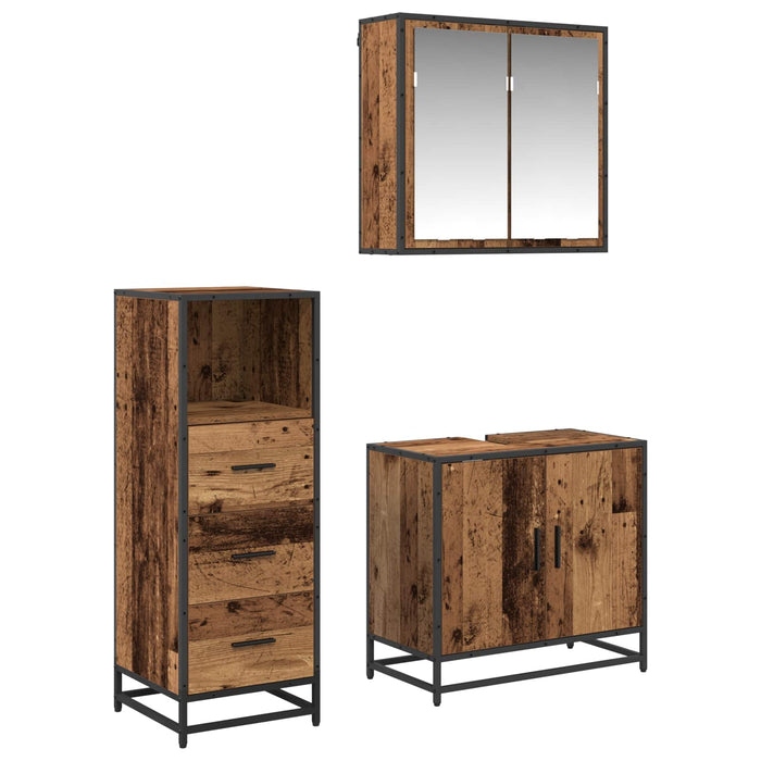 Set de mobilier pentru baie 3 pcs Lemn Vechi Lemn compozit - WALTI WALTI