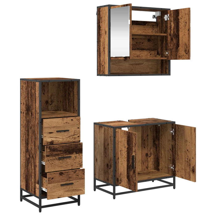 Set de mobilier pentru baie 3 pcs Lemn Vechi Lemn compozit - WALTI WALTI
