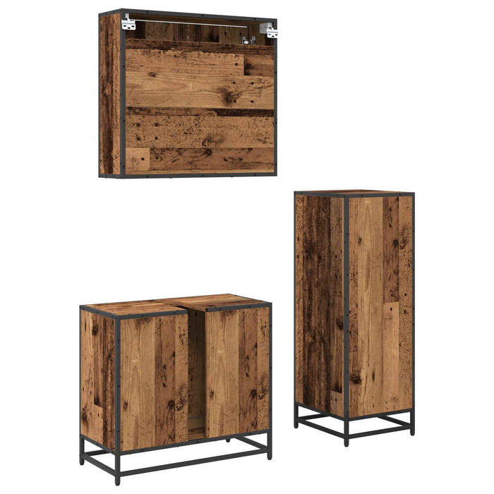 Set de mobilier pentru baie 3 pcs Lemn Vechi Lemn compozit - WALTI WALTI